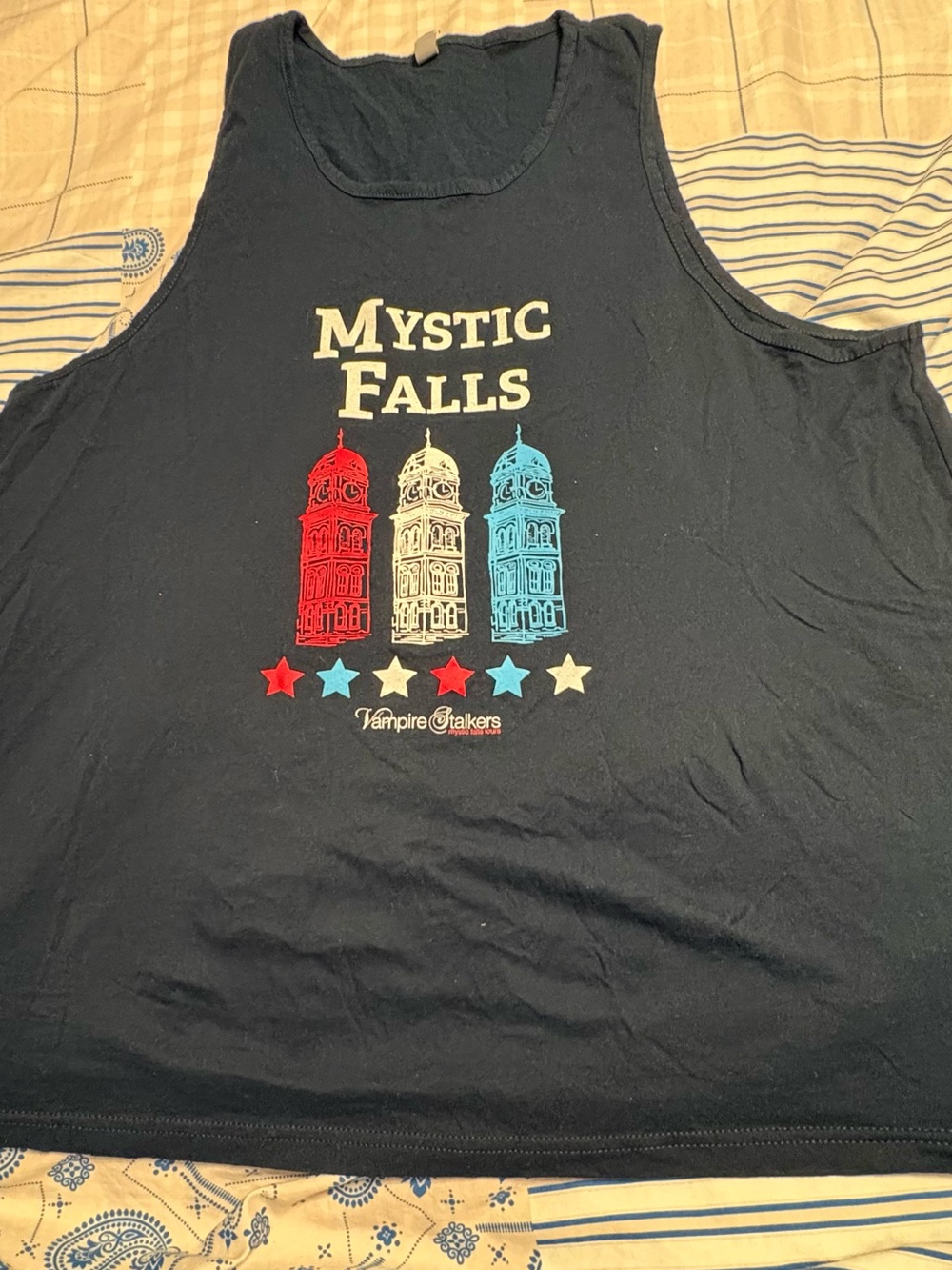 Next Level Apparel Navy Mystic Falls Graphic Tank with Red White Blue Accents